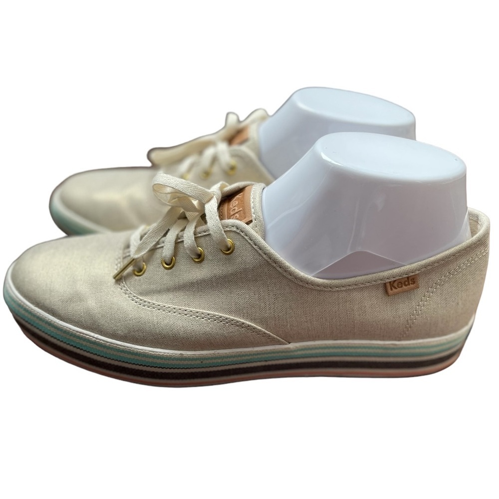 KEDS  Triple Kick Foxing Stripe Tan Shimmer Platform Women’s SZ 8.5 Sneakers